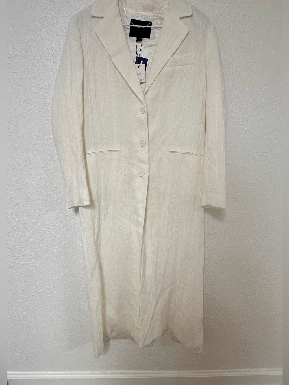 Zara ZW Collection Linen Blend Long Frock Coat Trench Oyster White XS NWOT